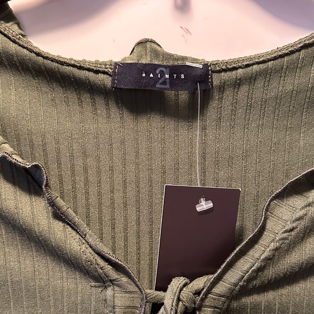 Olive Ribbed Tie-Front Top - Picture 4 of 4